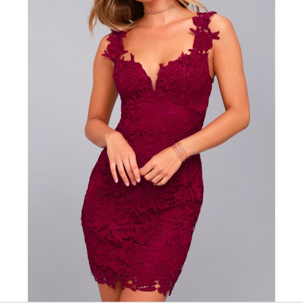 Lulus Lace Burgundy Bodycon Dress